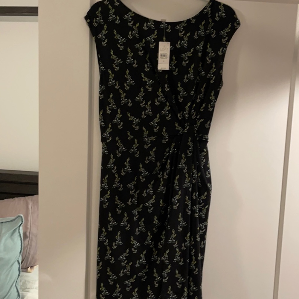 Loft small knot faux wrap sleeveless dress